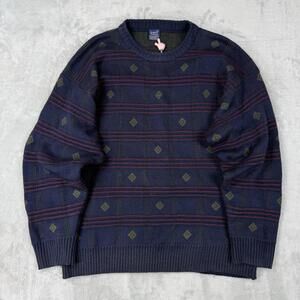 Vintage GANT The Rugger Knit Sweater Wool Blend Patterned Crewneck Men Sz L 90s